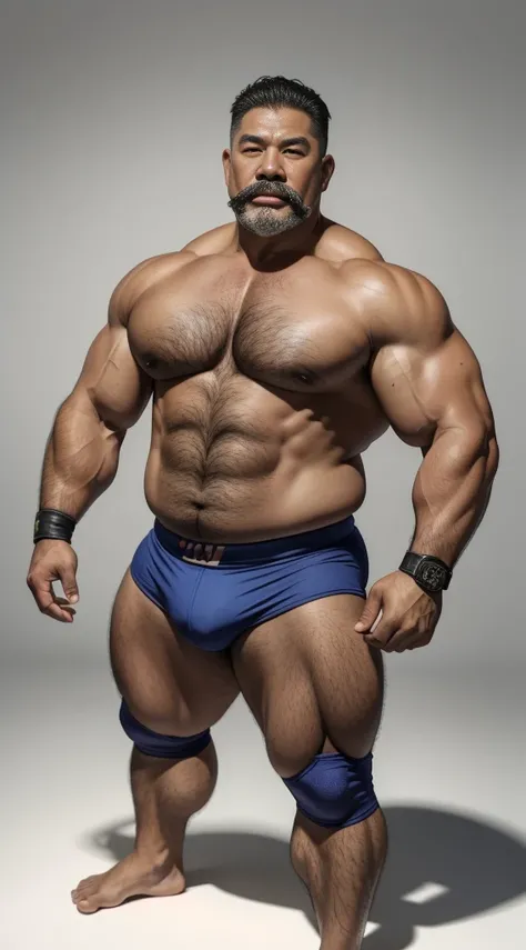 Middle age，the only person，male people，Muscle wrestler，Muscular，Stout wrestler，Asian people，uncles，60岁的Middle age，short detailed hair，short detailed hair细节，Wrestling Bootle Body Figure，Panorama characters，WWE ring，WWE American professional wrestling，spotli...