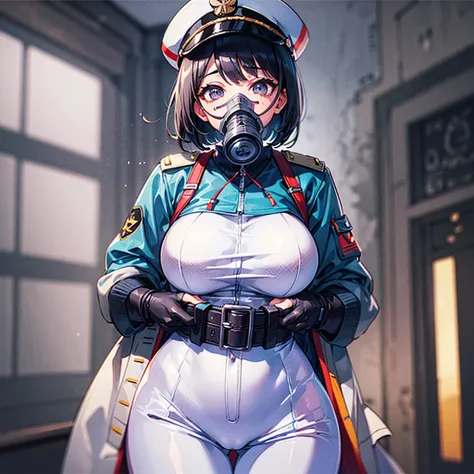 （（（​masterpiece）））、（（（Top image quality）））、（（（top-quality）））、（（highly detailed unity 8ｋwall-paper））、（Illustration of one woman）、30-years old、（Viceroy）、Black hair bob cut、（（（Gas mask covering the mouth）））、Gray eyes、（（（Sanpaku eyes）））、（（（Sanpaku eyes）））、（（Ta...