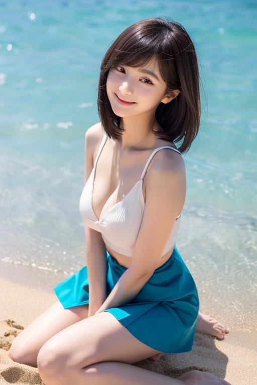 Innocent Japanese girl,High Teenager (Detailed body,the bust is small,are small,Constricted waist,big breasts thin waist,Larger hips,Thick thighs) (detailed photo composition,sand beachに背を伸ばして立っている,FULL BODYSHOT,full body shot,Shot straight ahead,Standing,...