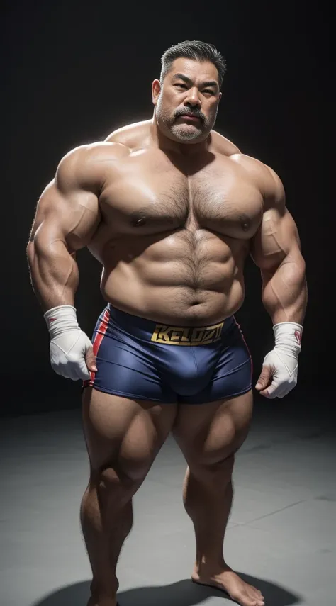 Middle age，the only person，male people，Muscle wrestler，musculous，Stout wrestler，Asian people，Uncles，60岁的Middle age，Short hair details，Short hair details细节，Wrestling Bootle Mannequin，Panorama characters，WWE ring，WWE American professional wrestling，spotlight...