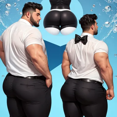 Ginger man in a tuxedo, huge ass, comically massive ass, tight tuxedo pants, large boy booty, bubble butt, man bubble butt, thick, thicc, thick thighs, thick ass, athletic, fit, round ass, full ass, wide ass, tuxedo