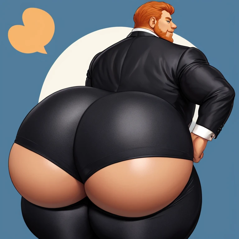 Ginger man in a tuxedo, huge ass, comically massive ass, tight tuxedo pants, large boy booty, bubble butt, man bubble butt, thick, thicc, thick thighs, thick ass, athletic, fit, round ass, full ass, wide ass, tuxedo