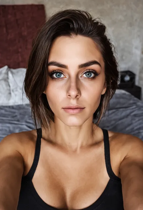 Femme Arafed complètement ,  aux yeux bruns, Ultra réaliste, Méticuleusement détaillé, Portrait de Miséricorde, Surveillance, cheveux bruns et grands yeux, Selfie dune jeune femme, Mercy,Overwatch, sans maquillage, maquillage naturel, Regarder directement ...