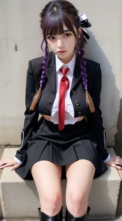 masterpiece, best quality, high res, full body photo, kirigiri kyoko,  i am sitting with my legs thrown out on the folding floor...