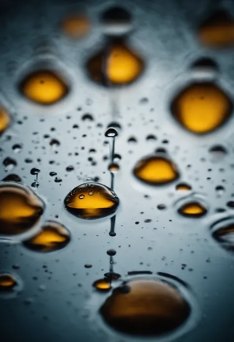 an abstract shot of water droplets on a vibrating surface, with multiple droplets creating unique and unpredictable patterns, showcasing the chaos and beauty that arises from the influence of vibration on water