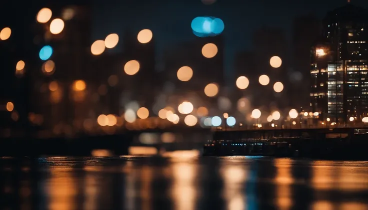 a nighttime shot of a bokeh cityscape background, with vibrant circle lights creating a captivating and dreamy atmosphere, showcasing the energy and excitement of city life