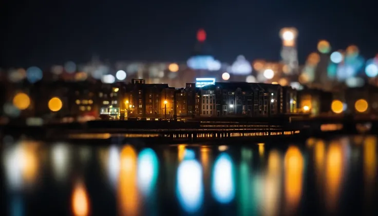 a close-up shot of a bokeh cityscape background, with circle lights in various colors and sizes, creating a visually stunning and dynamic composition, perfect for adding a touch of urban flair to design projects