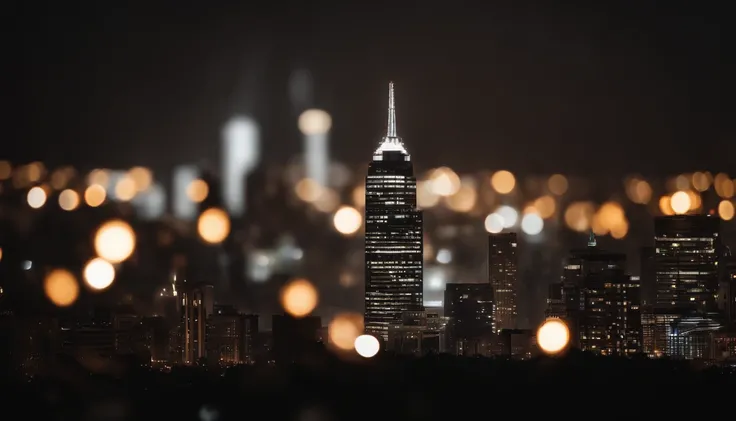 a minimalist shot of a bokeh cityscape background, with a single large circle light in focus, surrounded by smaller bokeh lights, creating a visually striking and elegant composition, perfect for a modern and sophisticated design