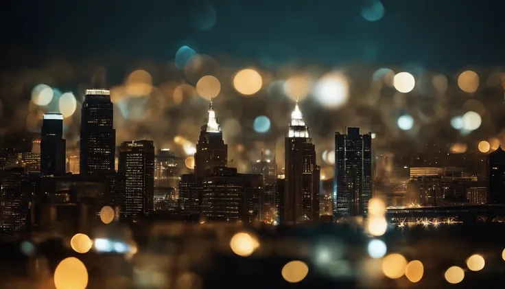 a creative shot of a bokeh cityscape background, with circle lights integrated into a larger graphic element, such as a logo or typography, creating a visually unique and eye-catching design