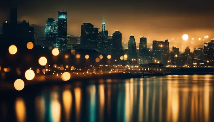 an abstract shot of a bokeh cityscape background, with circle lights overlapping and blending together, creating a visually intriguing and ethereal composition, ideal for a mystical or fantasy-inspired design