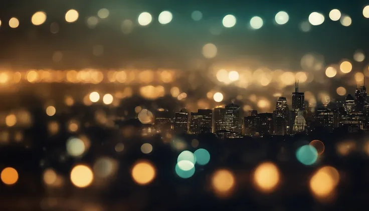 an abstract shot of a bokeh cityscape background, with circle lights overlapping and blending together, creating a visually intriguing and ethereal composition, ideal for a mystical or fantasy-inspired design