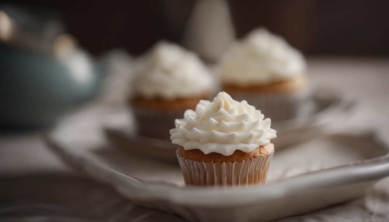 Capture a detail shot of a perfectly frosted cupcake, showcasing the intricate piping work and decorative elements that make it a visually appealing and sweet snack