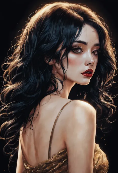 chiaroscuro technique on  illustration of an elegant oldies , wet hair, vintage, eerie, matte painting, by Hannah Dale, by Harumi Hironaka, extremely soft colors, vibrant, highly detailed, digital illustrations , high contrast, dramatic, refined, tonal, fa...