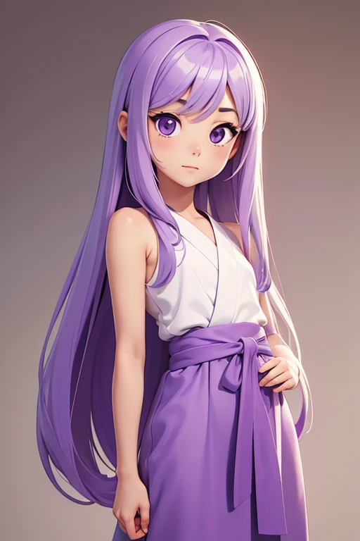 ((bestquality)), ((masterpiece)), (Detailed), perfect face,Small eyes,Japanese girl with a young face,Highlighted hairstyle,very long hair((white purple)),stand facing naked