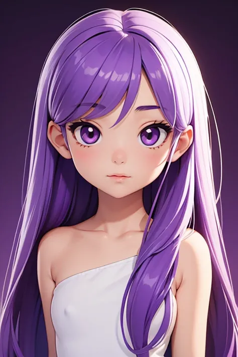 ((bestquality)), ((masterpiece)), (Detailed), perfect face,Small eyes,Japanese girl with a young face,Highlighted hairstyle,very long hair((white purple)),stand facing naked