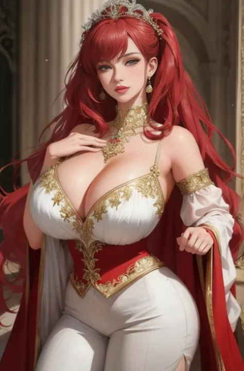 masterpiece:1.2, best quality), realistic, (real picture, intricate details, depth of field), (1girl, solo), make up, parted lips, highly-detailed, perfect face,
(huge breasts:1.4), (skindentation), thick thighs, wide hips, small waist, tall, glossy coral ...