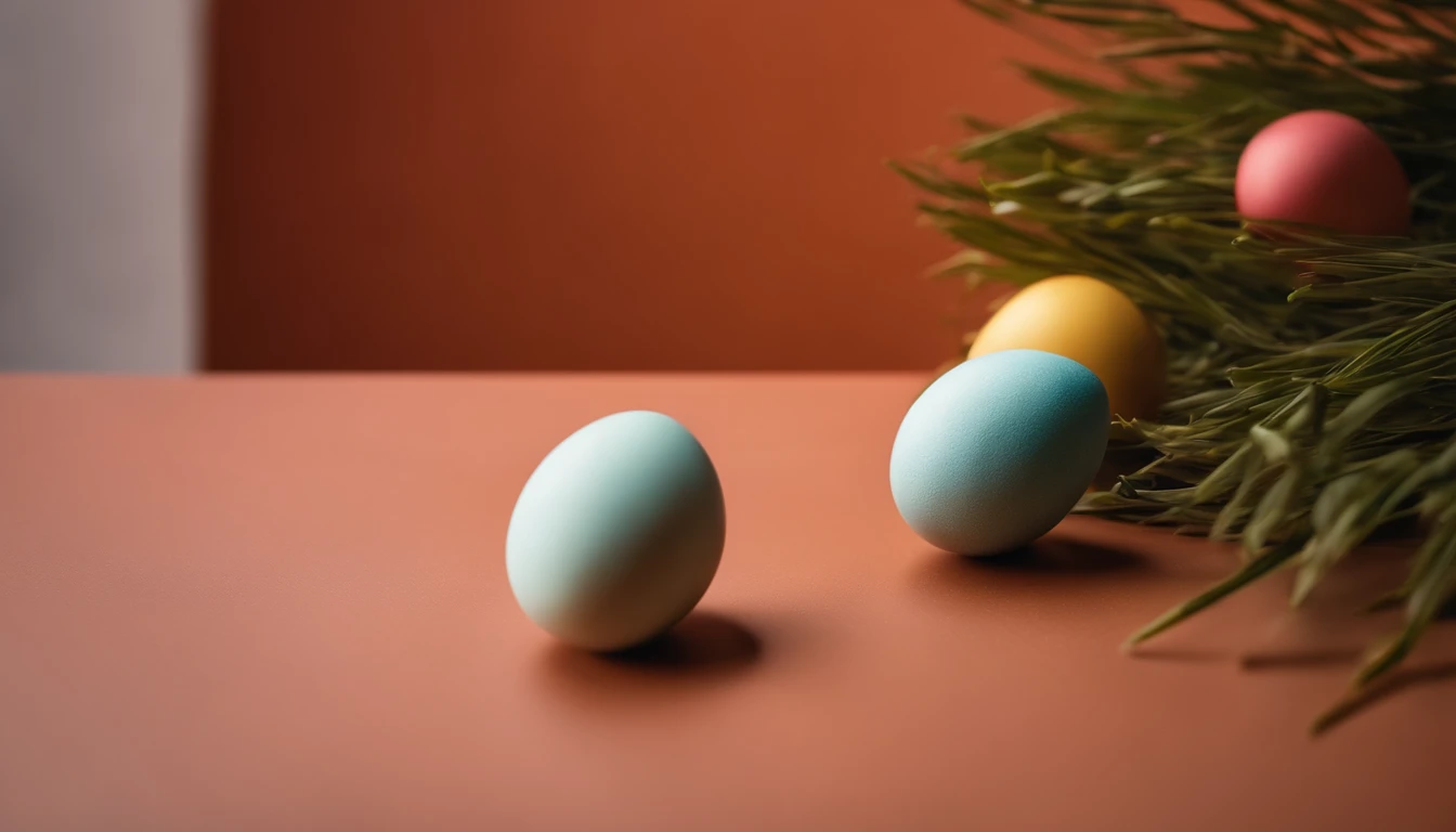 a minimalist shot of a bold, solid-colored background with a single, strategically placed Easter egg or decoration, creating a visually impactful and clean composition that highlights the simplicity and beauty of the Easter theme