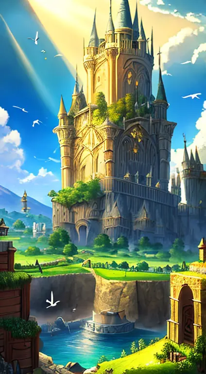 medieval kingdom. sunny morning. 8k resolution. ratio 3:2. very high drawing skills. bird's eye viewpoint. very stunning view. a...