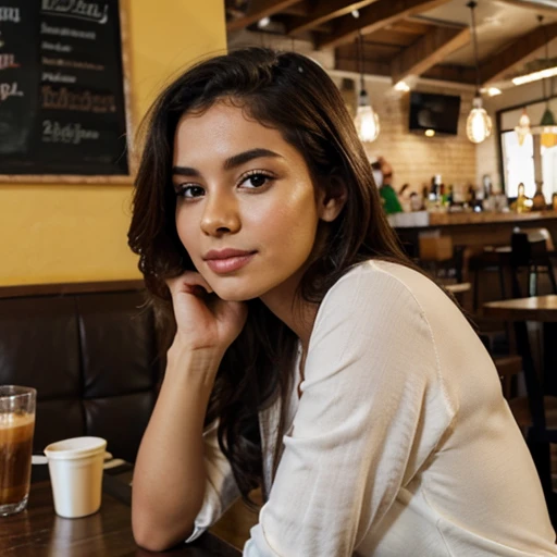 Brazilian babe in a cafe