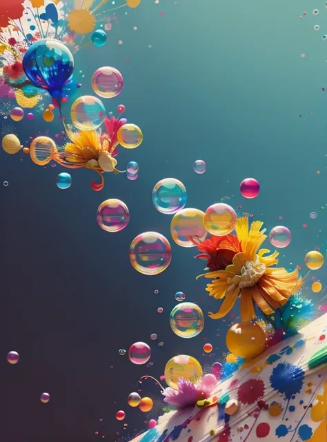 wallpaper with colorful background with paint splashes and bubbles