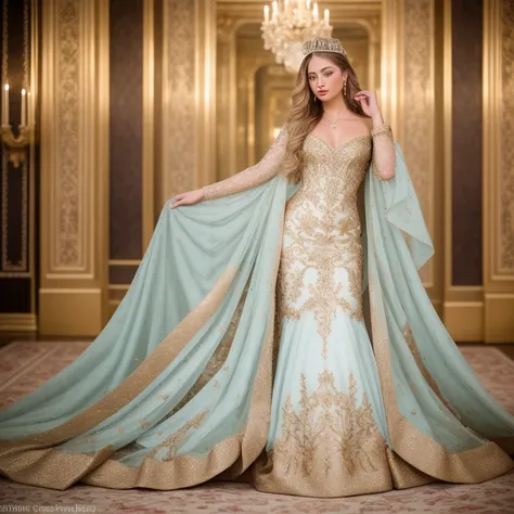 RAW, Nikon z 85mm, analog style, Award Winning Glamour Photograph of gorgeous Russian Princess, 18th century, hyper-detailed, front lit, , goddess, petite, fit, gorgeous body, Throne Room, gold and light blue long gown , ((high detailed skin, skin details)...