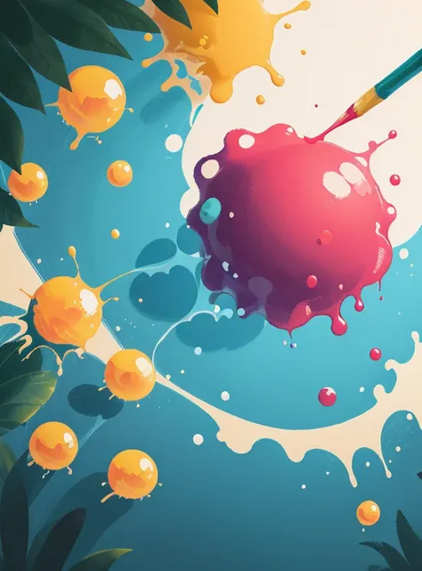 wallpaper with colorful background with paint splashes and bubbles.