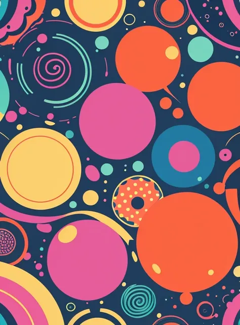 Set big bubbles pattern with colorful splashes and ribbons, set shape, flat style, vector style, sketch style, naive style, wallpaper style, in bright colors.