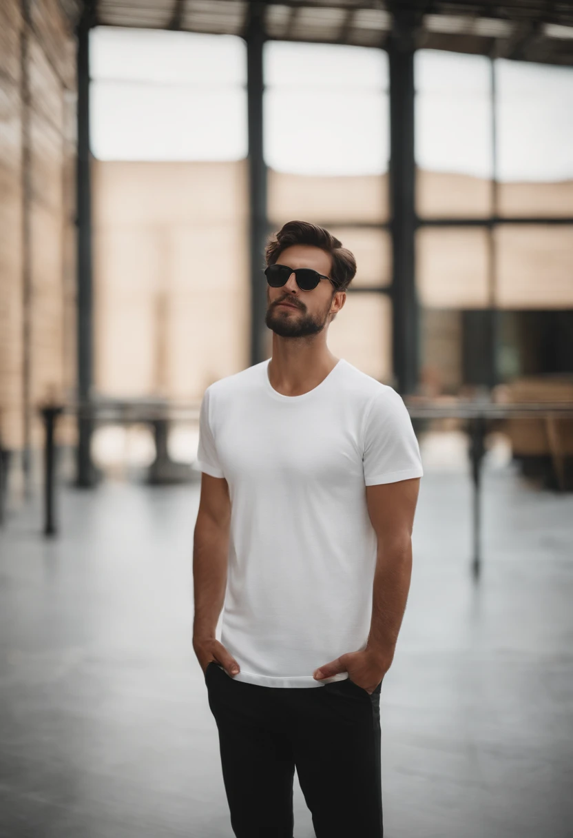 a minimalistic shot of a white t-shirt on a wooden background, with a simple and understated design placed strategically on the chest area, emphasizing the design’s impact and ensuring it stands out against the clean backdrop