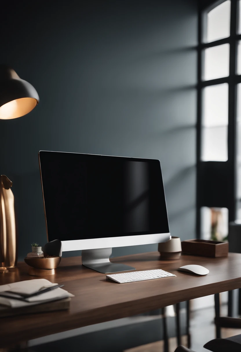 a high-resolution shot of a blank Canva mockup displayed on a large, high-definition monitor, with a sleek and modern workspace surrounding it, showcasing the professionalism and versatility of the design platform