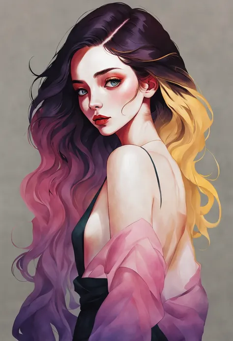 chiaroscuro technique on  illustration of an elegant oldies , wet hair, vintage, eerie, matte painting, by Hannah Dale, by Harumi Hironaka, extremely soft colors, vibrant, highly detailed, digital illustrations , high contrast, dramatic, refined, tonal, em...