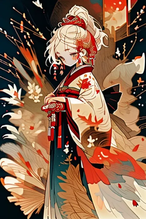 woman in kimono, a beautiful artwork illustration, japanese art style, palatial palace ， a girl in hanfu, artwork in the style o...