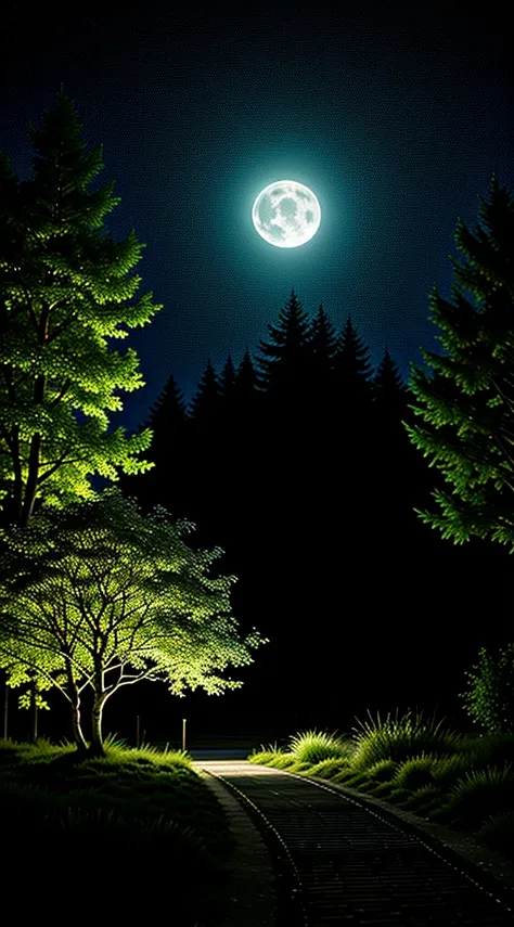 bosque,noche,luna,iluminacion