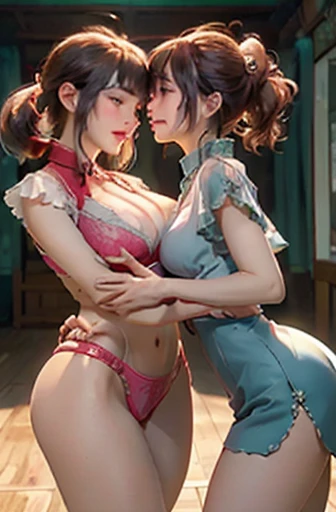 ((two girls looking at each other from the front))、((feminine kiss french kiss)))、((touch each other&#39;s nipples))、Staring at each other、Moist eyes、Half open report style、(red blush:1.2)、Functional、seductiv、Trance、instigate、Beauty、bustup、Shunguang、、Shoot...