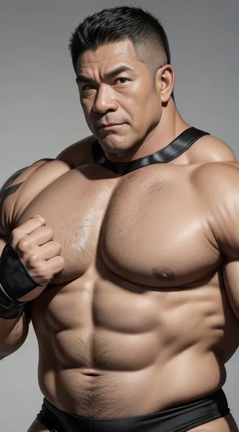 Middle age，the only person，male people，Muscle wrestler，Muscular，Stout wrestler，Asian people，Uncles，60岁的Middle age，Short hair details，Short hair details细节，Wrestling Bootle Mannequin，Panorama characters，WWE ring，WWE American professional wrestling，spotlight ...