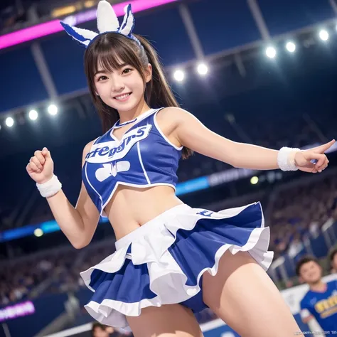 （hight resolution、ultra-detailliert、Raw photo）、A detailed eye、Detailed mouth、A big smile、Cheergirl Costume、cheering、Detailed Limbs、Healthy thighs