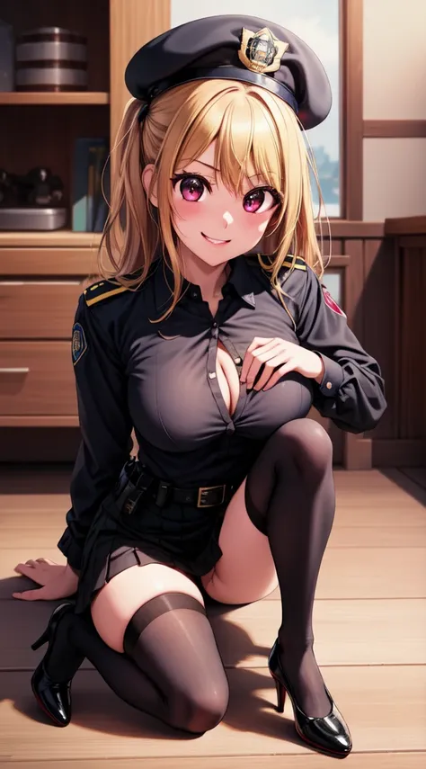 anime, beautiful face, highly detailed face, 2 accurate legs detailed eyes, highly detailed background, perfect lighting, accurate arms, accurate hands, accurate fingers, full body, 1girl, solo, ruby hoshino, oshi no ko, indoors, detailed heels, black deta...