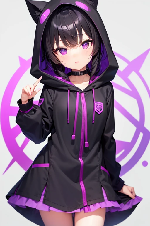 Loli, Black and purple hood, black hair, purple eyes