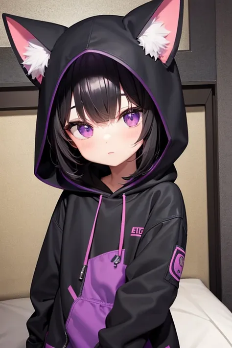 Loli, Black hood, black hair, purple eyes, cute