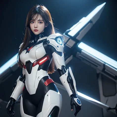 scientific fiction，CG animation，，Powered mecha suit，Looks beautiful，luminous hair，Female 20 years old