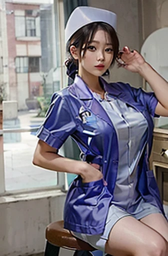 nurse uniform,hospital, latex nurse suit,nurses,busty,elbow gloves,labcoat,silverhair woman,azure eyes , gigantic boobs ,medical instruments,asian nurse,two nurses,speculum,examination room,oversize boobs, ,big ass ,strap on, lay on table ,legs spreaded,gi...