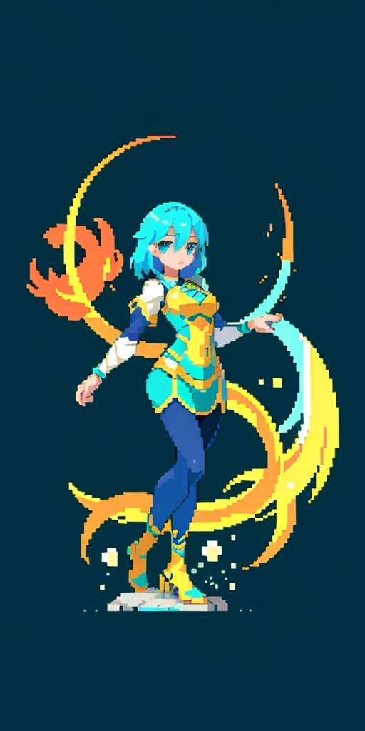 masterpiece, top quality, best quality), pixel,pixel art, 1 girl, aqua, fullbody, Cyprinid