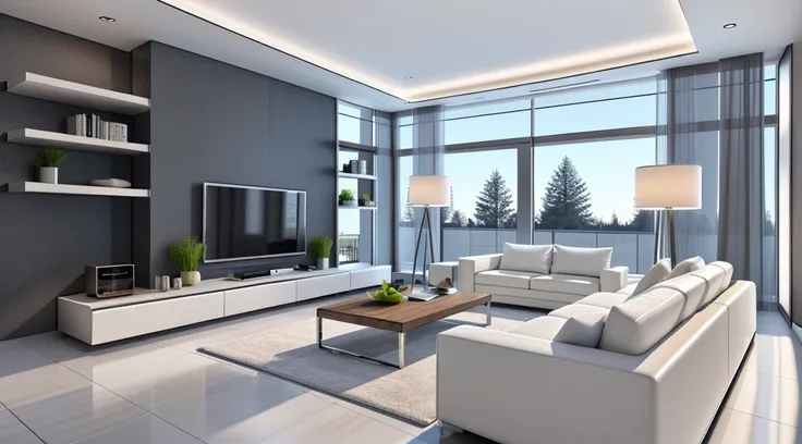 rendering of a modern residential livingroom,  professional render, wide angle exterior 2023, highly detailed render, high quality rendering, realistic render, architectural render, high-quality render, detailed rendering, hyper-realistic render, hyper - r...