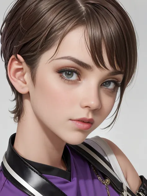 Photo of a 15-year-old European girl, RAW, beautiful woman, pecas en mejillas y nariz ,hermosos  ojos azules(Light brown hair pixie haircut),corte de cabello pixie ((retrato)), ((Cara detallada:1.2)), ((Detailed facial features)), (Piel finamente detallada...