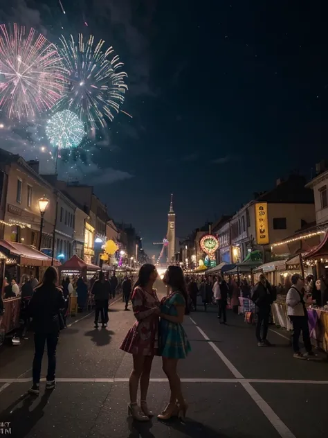 (best quality,4k,8k,highres,masterpiece:1.2),ultra-detailed,(realistic,photorealistic,photo-realistic:1.37),new year celebration in 2024,lively atmosphere,colorful fireworks exploding in the sky,sparkling lights illuminating the scene,people gathered in a ...