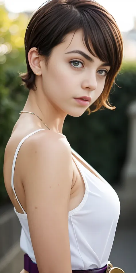 photo of a 17-year-old european girl, .raw, beautiful woman,pecas en mejillas ,hermosos  ojos azules(light brown hair pixie hair...