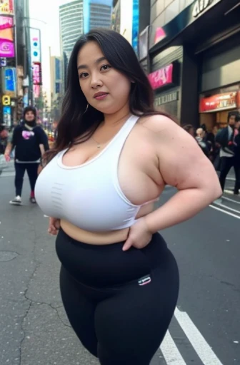 GoPro camera Japanese super obese woman　58 years old　Super burst breasts　Her butt is about 4 times bigger than a normal woman&#39;s.　Tank tops　Leggings　500lbs ssbbw Walking in the downtown area of Shinjuku　Weight 300kg