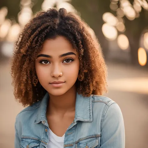 Masterpiece. Best quality, brown-skinned young woman with green eyes and curly hair posing for a picture, soft portrait shot 8 k, beautiful young girl, beautiful portrait image, photo of a beautiful woman, perfect face and eyes, gorgeous face portrait, bea...