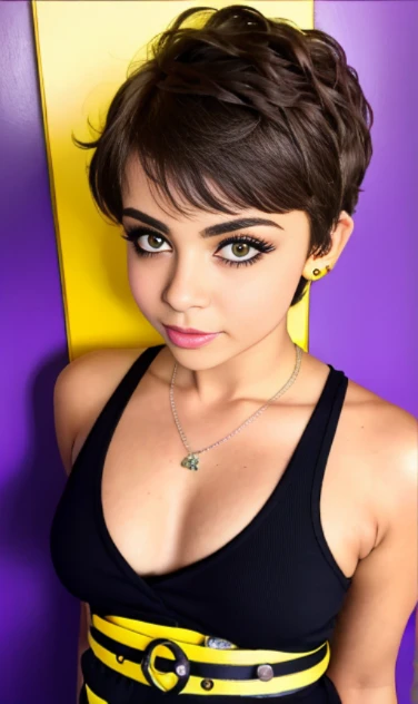 Photo of a 15-year-old European girl, .RAW, beautiful woman,pecas en mejillas y pecho ,hermosos  ojos azules(Light brown hair pixie haircut),corte de cabello pixie desalineado ((retrato)), ((Cara detallada:1.2)), ((Detailed facial features)), (Piel finamen...