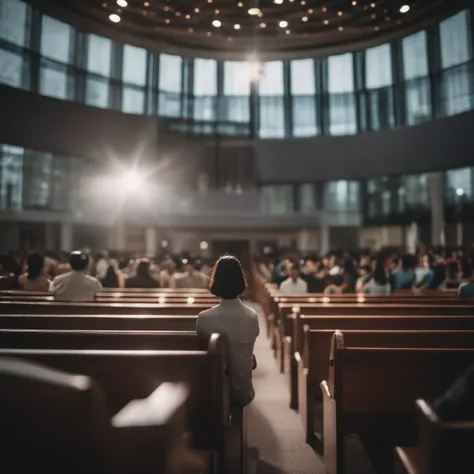 a image of Singaporean attending church to worship God in a modern church in 2040