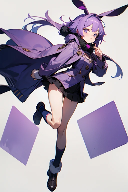 Purple hair bunny ears miniskirt black muffler long socks